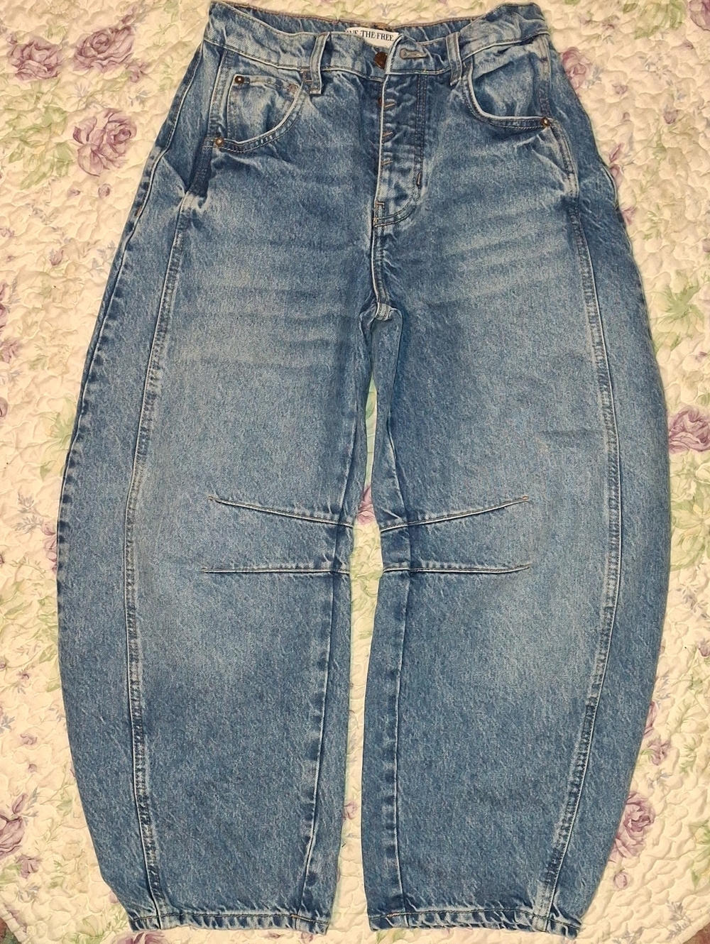 We The Free Light Wash High-Rise Barrel Leg Jeans - Blue